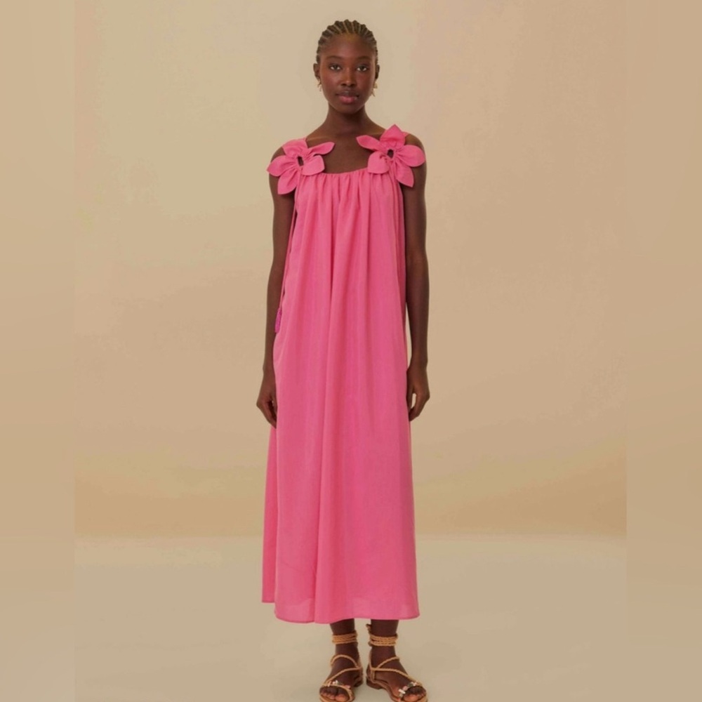 Farm Rio Pink Flower Detail Dress